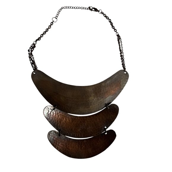 Hammered Copper Statement Necklace With Adjustable Black Chain - Picture 3 of 4